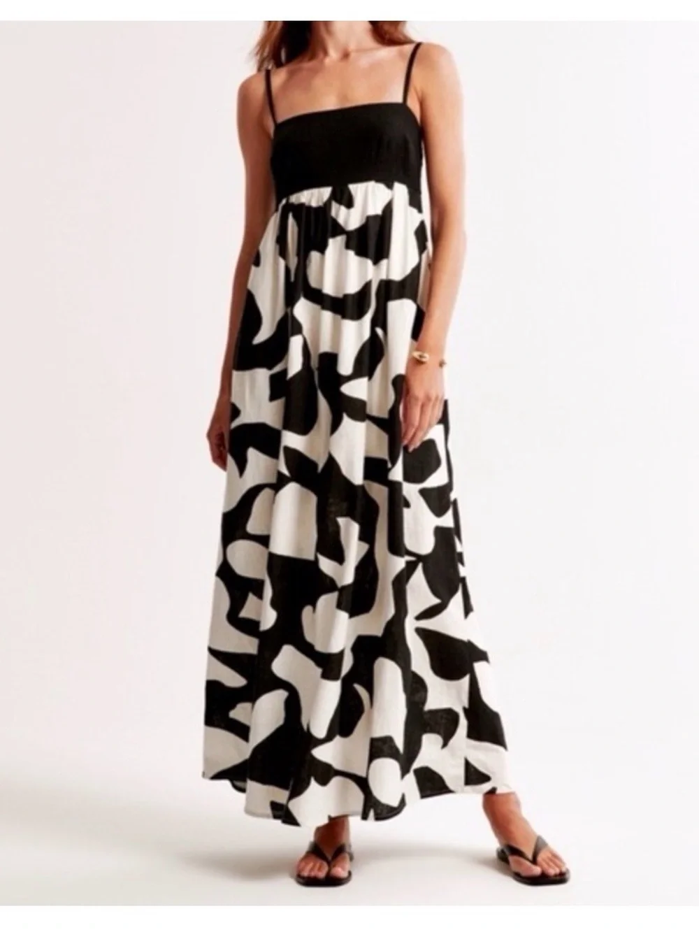 tie back babydoll maxi dress Abercrombie & Fitch | Dresses | Abercrombie Fitch Tie Back Babydoll Maxi  Dress M Black White Linen Blend